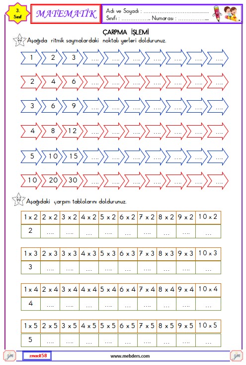 3. Sınıf Matematik Çarpma İşlemi  Etkinliği 4