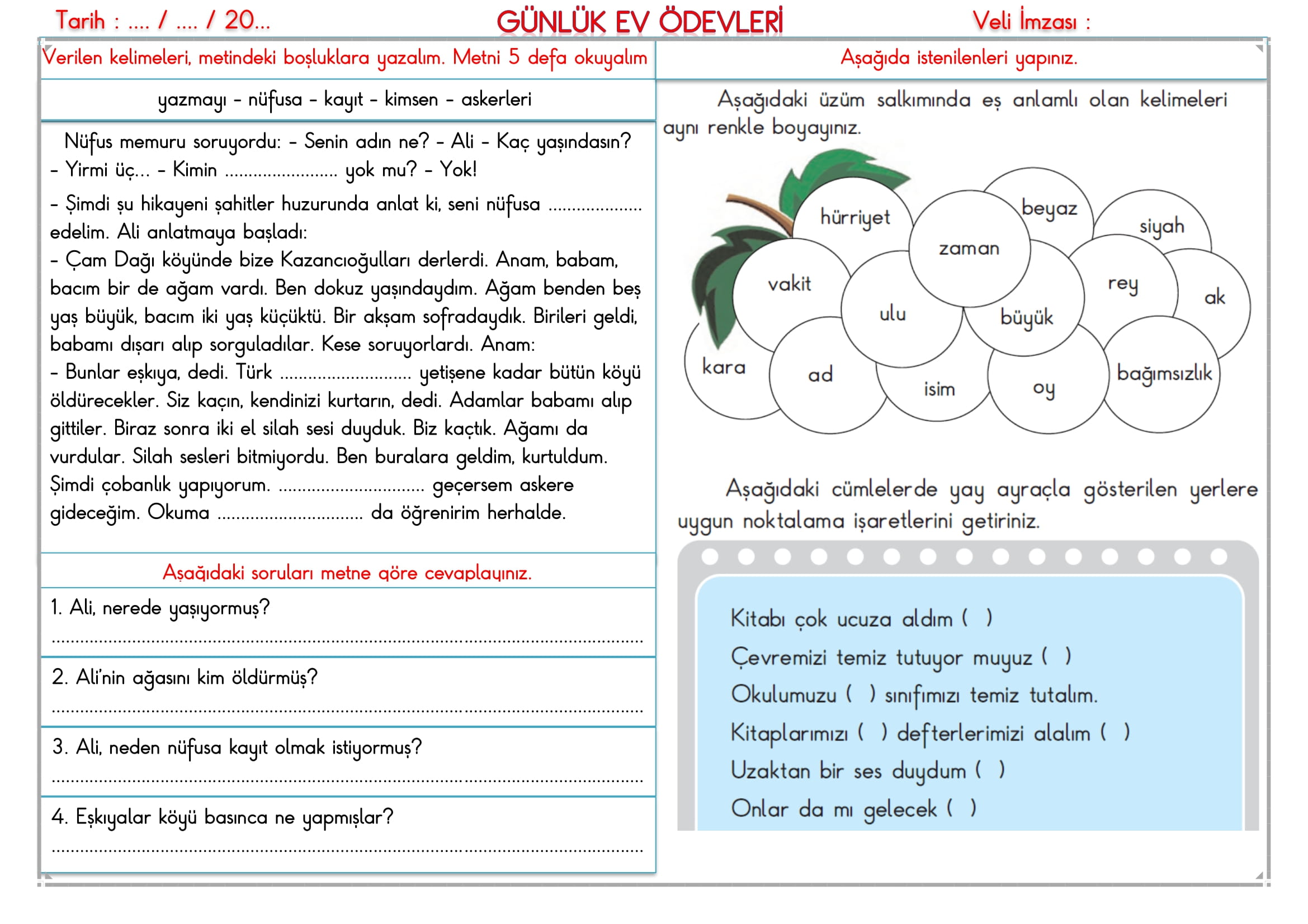 2. Sınıf - 16 Aralık 2025 Günlük Ev Ödevleri