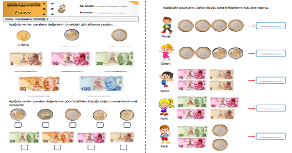 1. Sınıf Matematik Paralarımız Etkinliği 2