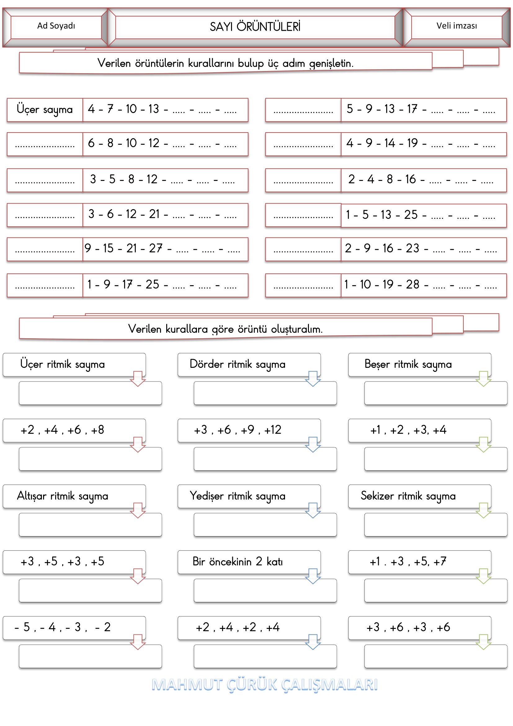 4. Sınıf - Matematik Doğal Sayılarda Örüntü Etkinliği