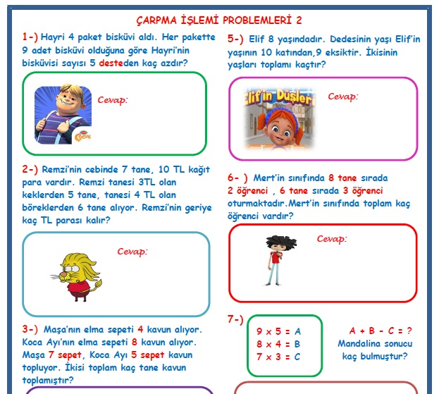 2. Sınıf Matematik Çarpma İşlemi Problemleri 2