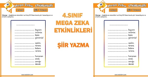 4. Sınıf Mega Zeka Etkinliği - Şiir Yazma