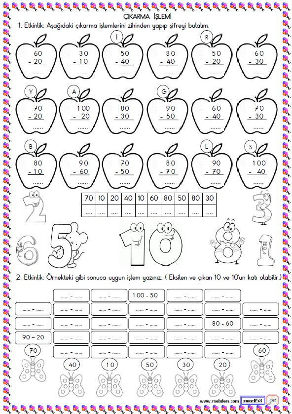 2. Sınıf Matematik Zihinden Çıkarma İşlemi Etkinliği 2