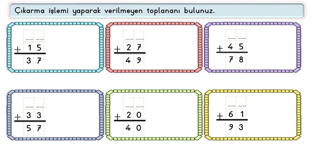 2. Sınıf Matematik Toplama İşlemi-Verilmeyen Toplananı Bulma Etkinliği -4