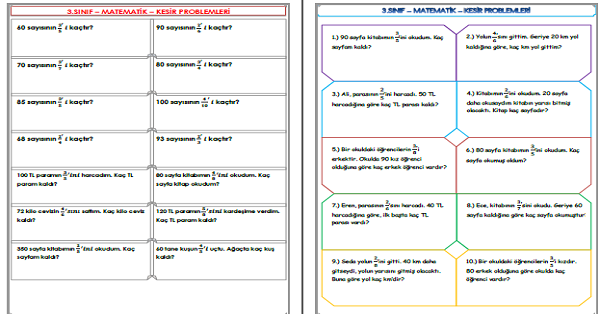 3. Sınıf - Matematik Kesir Problemleri-3