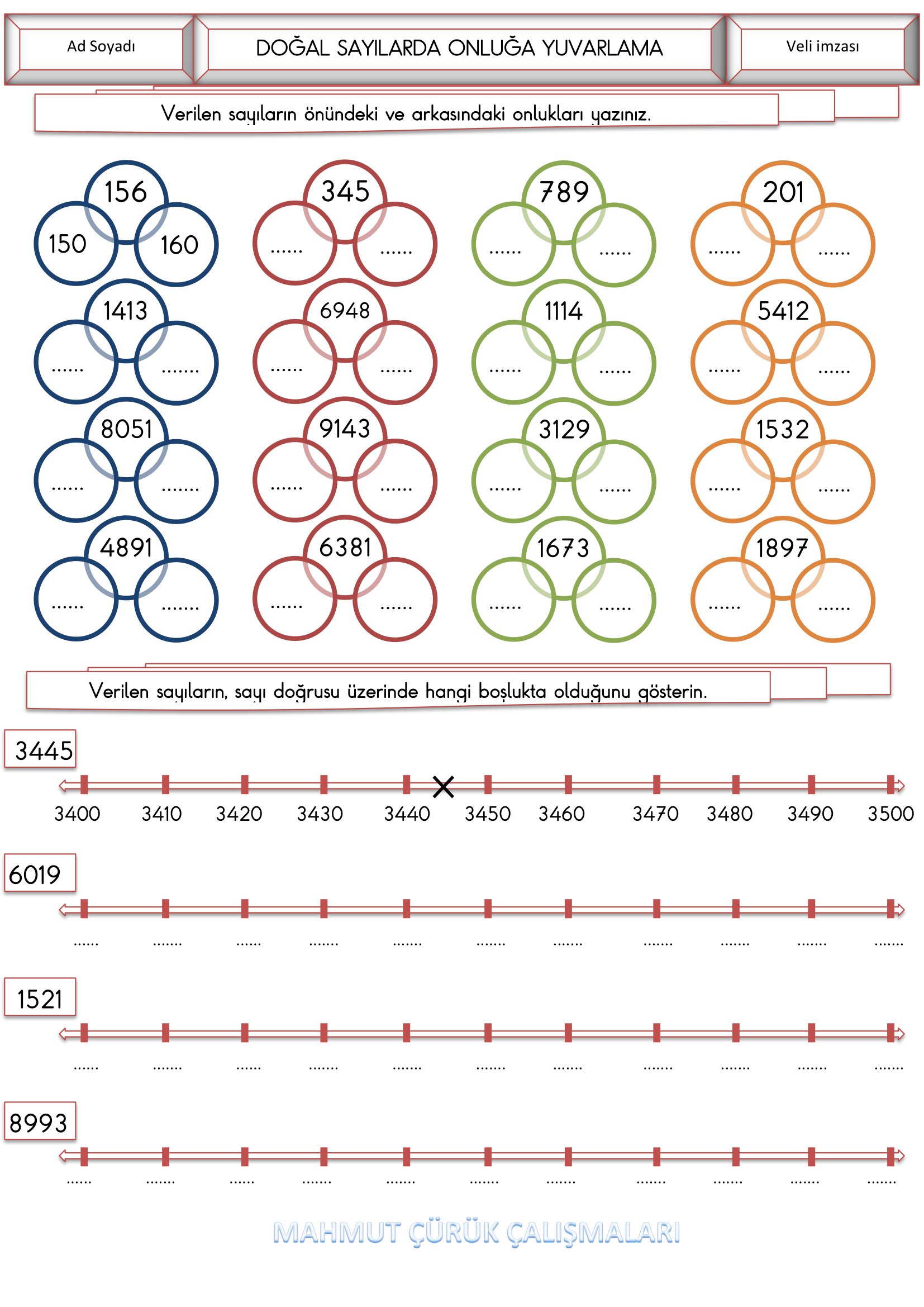 4. Sınıf Matematik Doğal Sayılarda Onluğa Yuvarlama Etkinliği