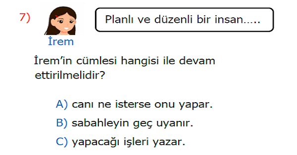 2. Sınıf Hayat Bilgisi Zamanı Planlayabilirim Kazanım Testi