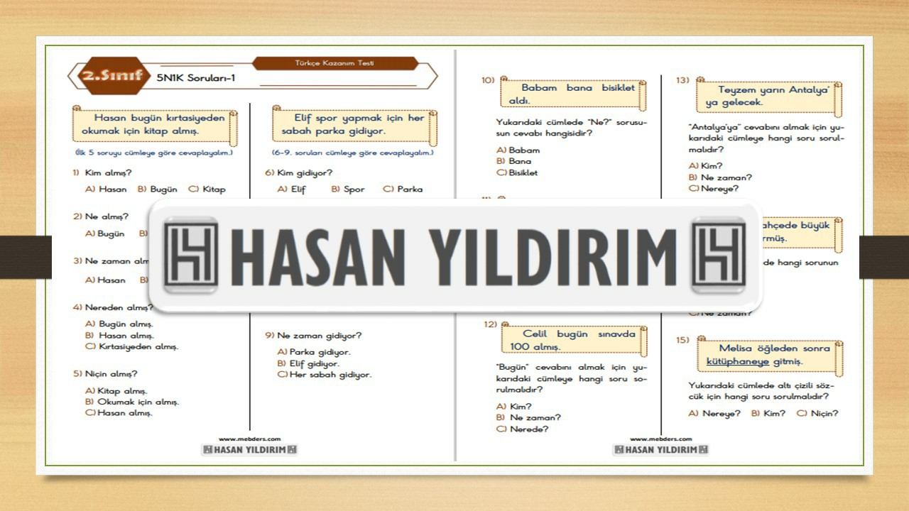 2. Sınıf Türkçe 5N1K Soruları-1 Testi