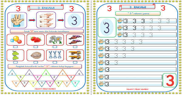 1. Sınıf Matematik 3 Rakamı Çalışması