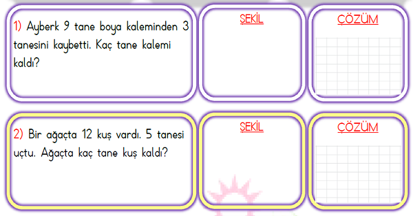 1. Sınıf Matematik Çıkarma İşlemi Problemler-1