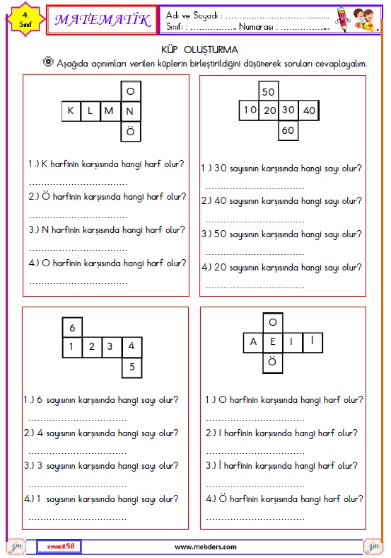 4. Sınıf Matematik Küp Oluşturma Etkinliği 2