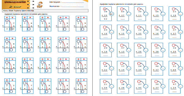 2. Sınıf Matematik Eldeli Toplama İşlemi Etkinliği 6