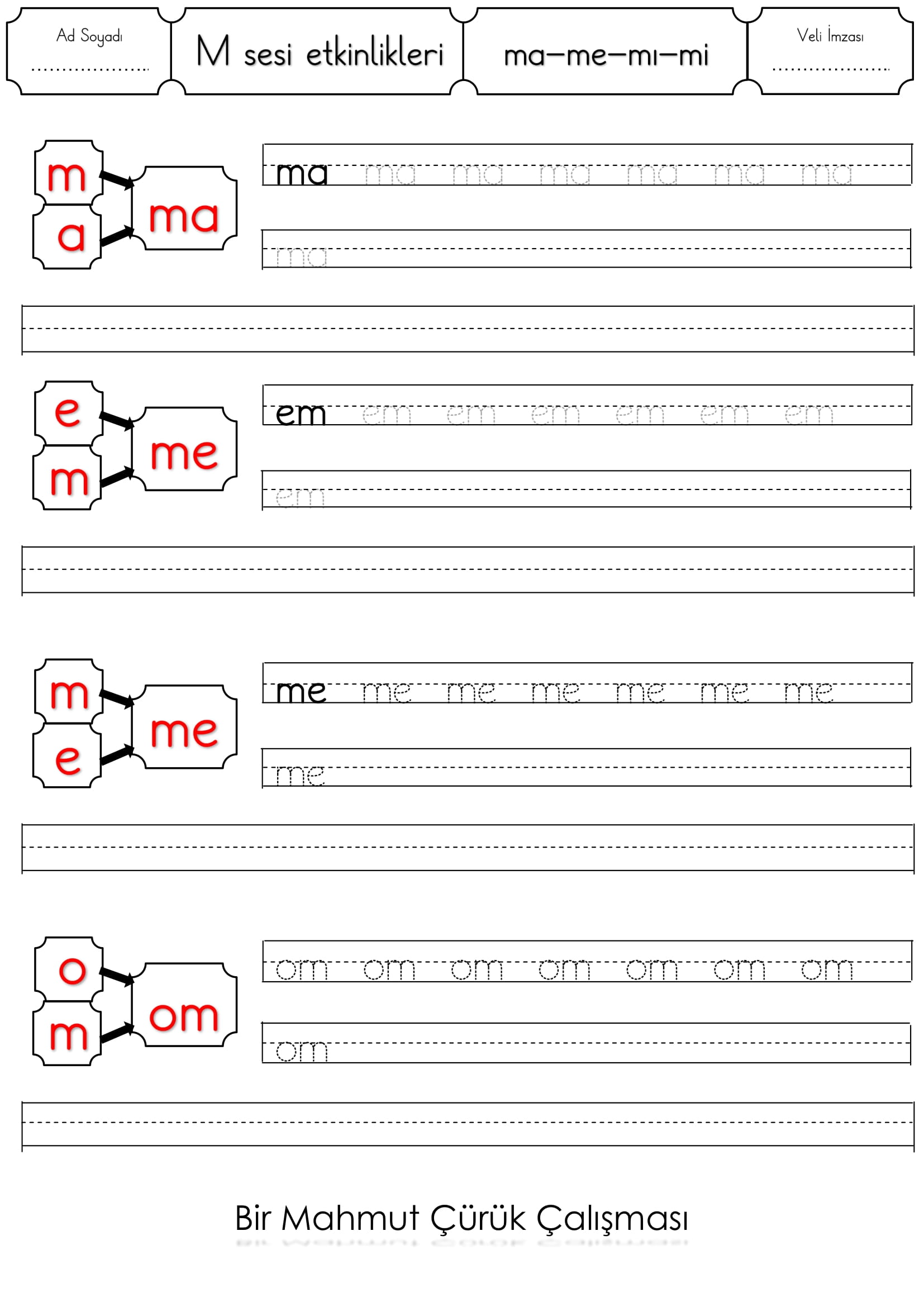1. Sınıf İlk Okuma Yazma I Sesi me-me-mı-mi-mo-mu Etkinliği