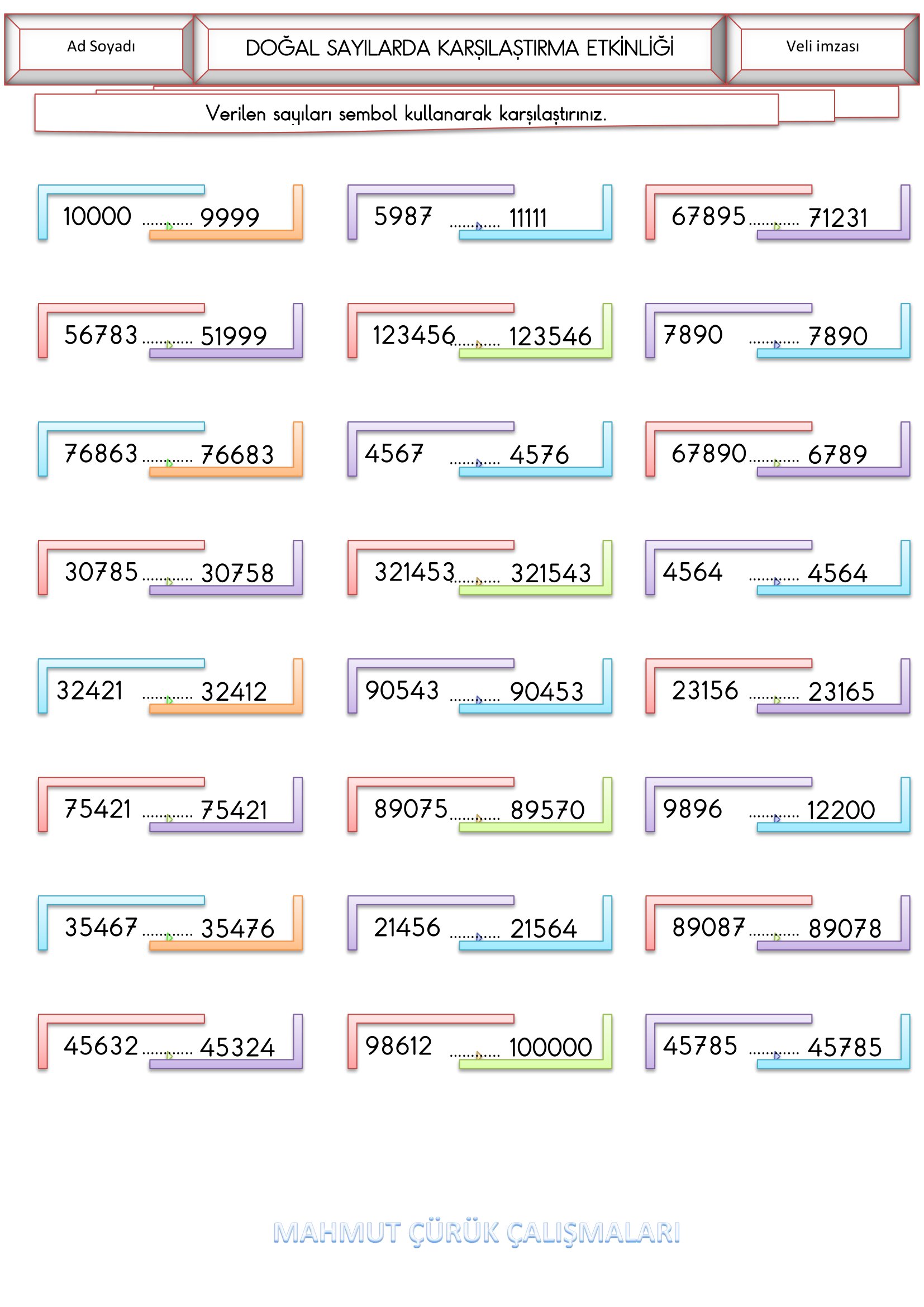 4. Sınıf - Matematik Doğal Sayılarda Karşılaştırma Etkinliği