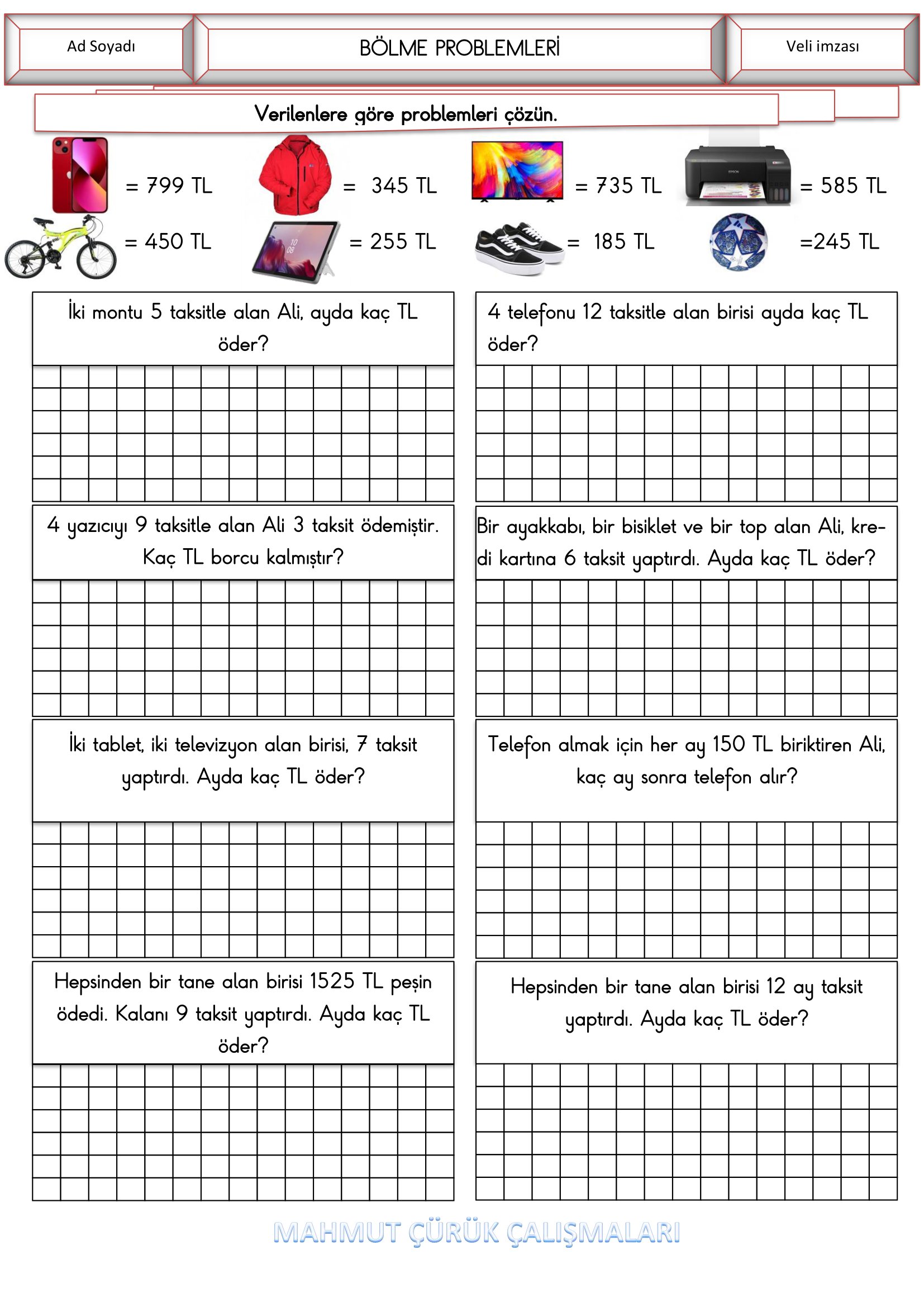 4. Sınıf - Matematik Bölme Problemleri -4