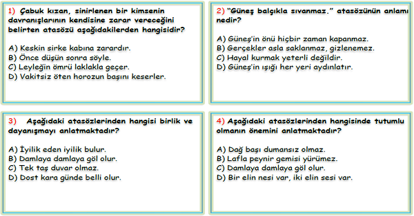 4. Sınıf Türkçe Atasözleri Test-5