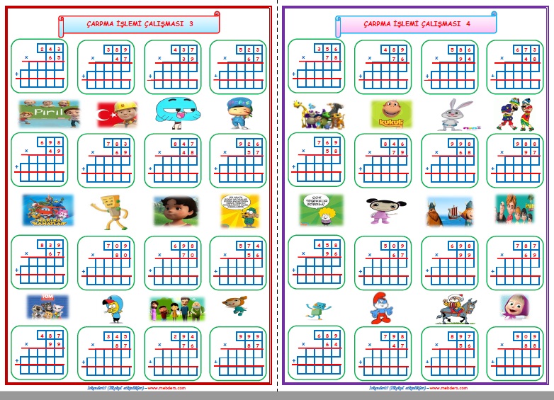 4. Sınıf Matematik Çarpma İşlemi Çalışması 3-4 (2 Sayfa)