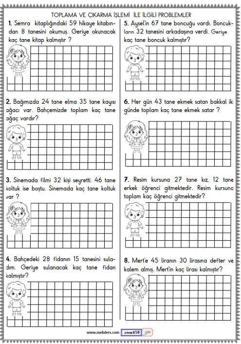 1. Sınıf Matematik Toplama ve Çıkarma İşlemi Problemleri Etkinliği 14