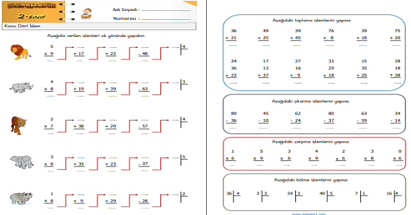2. Sınıf Matematik Karışık Alıştırmalar (Dört İşlem) Etkinliği 2