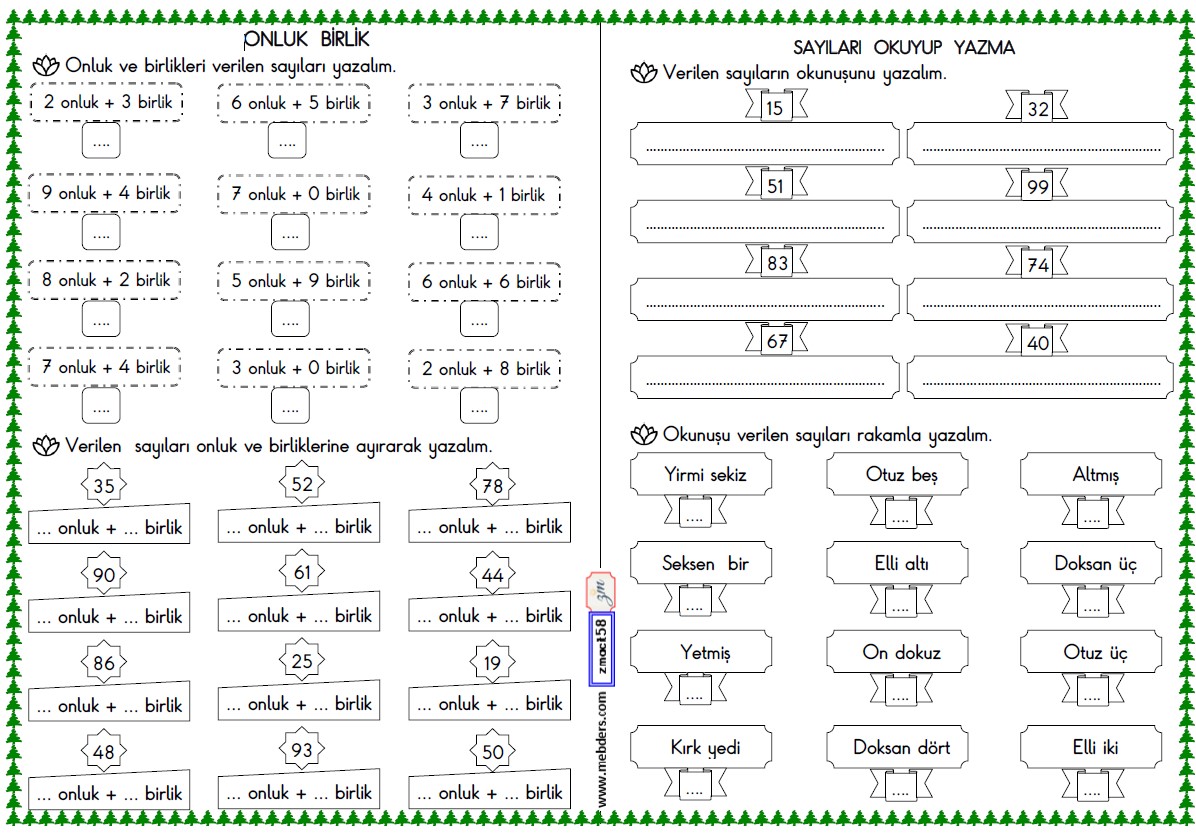 2. Sınıf Matematik Kasım Ara Tatil Etkinlikleri