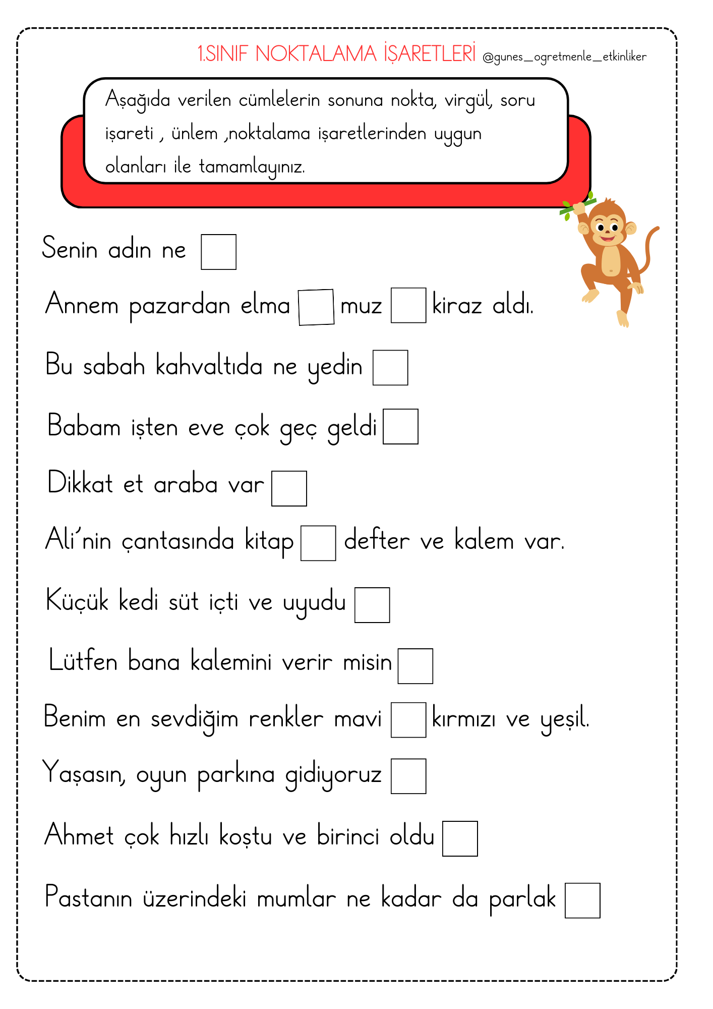 1. Sınıf Türkçe Noktalama işaretleri