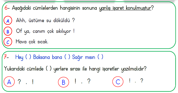 1. Sınıf Türkçe Noktalama İşaretleri Test