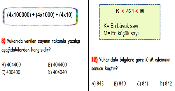4. Sınıf Matematik Doğal Sayılar Yaprak Test-4