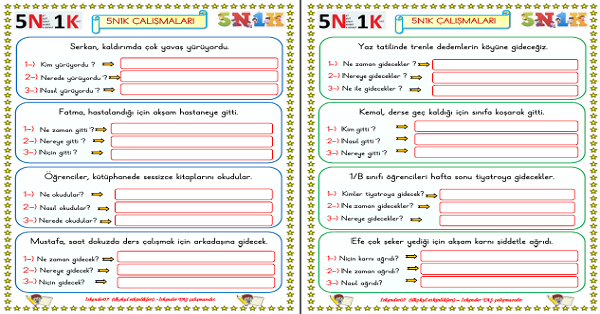 1. Sınıf Türkçe Okuma Anlama 5N 1K (4 Sayfa)