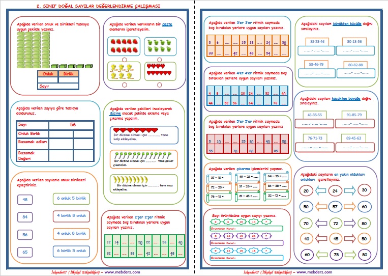 2. Sınıf Matematik Doğal Sayılar Değerlendirme Çalışması  (2 Sayfa)