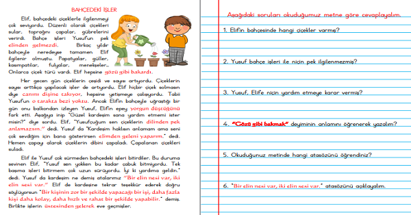 4. Sınıf Türkçe Bahçedeki İşler Metni 1 (Atasözü ve Deyim İçerikli)