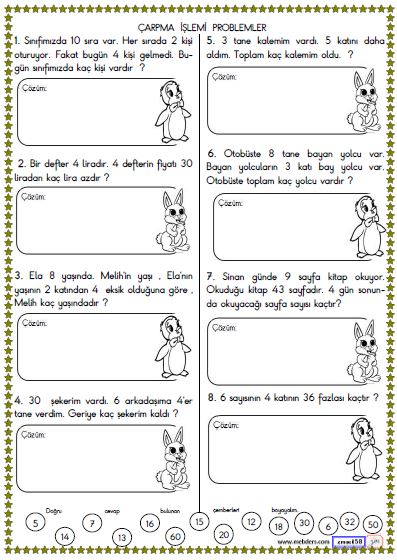 2. Sınıf Matematik Çarpma İşlemi ile İlgili Problemler Etkinliği 9