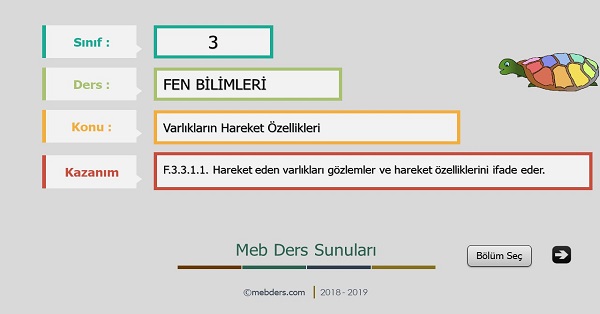 3. Sınıf Fen Bilimleri Varlıkların Hareket Özellikleri Sunusu