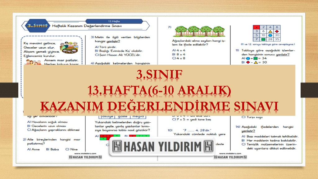 3. Sınıf Haftalık Değerlendirme Testi-13.Hafta(6-10 Aralık)
