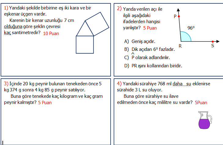 4. Sınıf Matematik 2.Dönem 2 Sınav Seviye 2