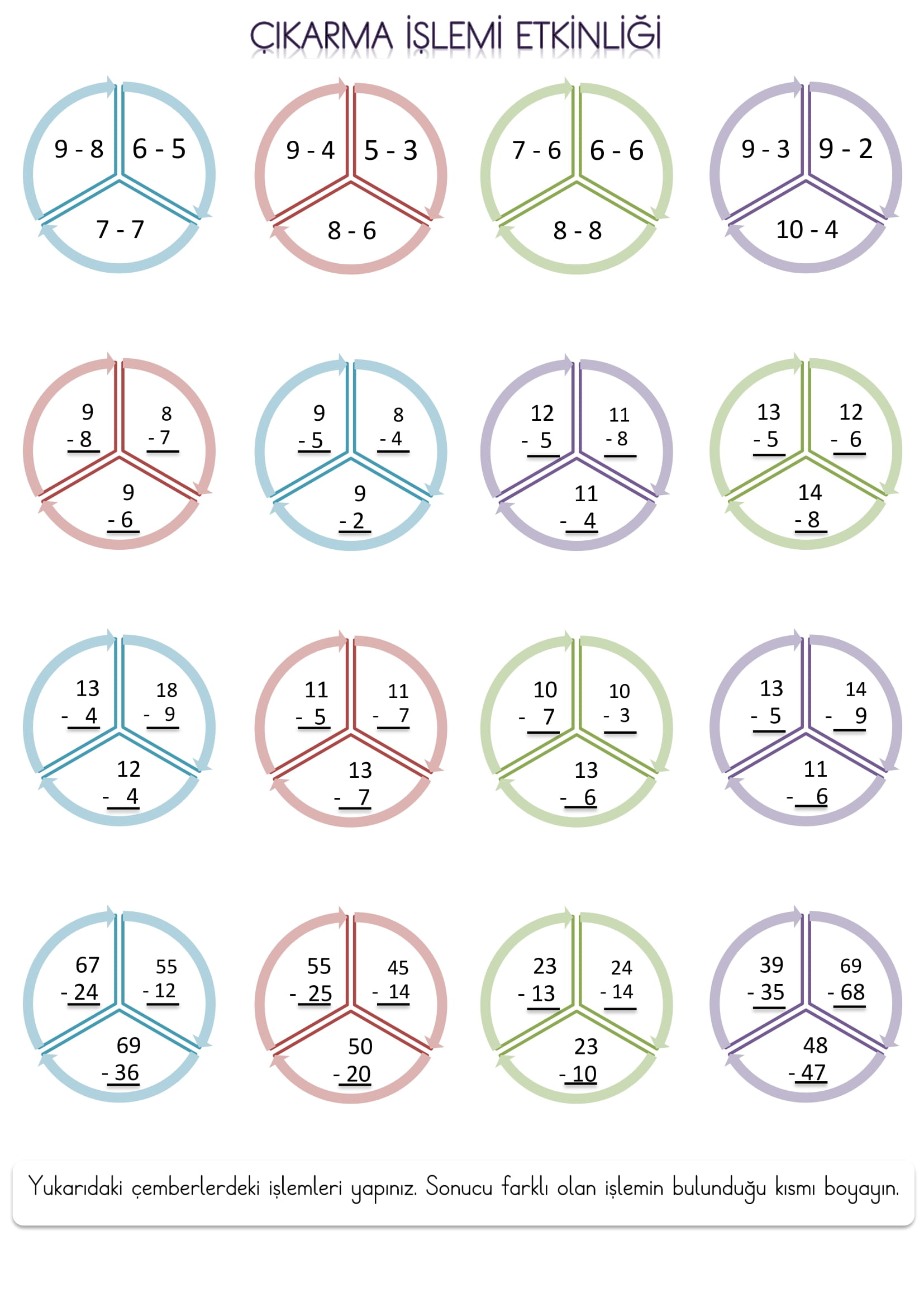 1. Sınıf Matematik Çıkarma İşlemi Etkinliği-4