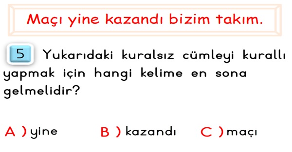 2. Sınıf Türkçe Kurallı ve Kuralsız Cümleler-Test