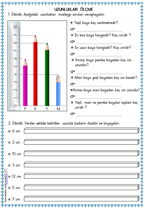 2. Sınıf Matematik Uzunlukları Ölçme  Etkinliği 17