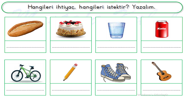 1. Sınıf Hayat Bilgisi İhtiyaç ve İsteklerimiz