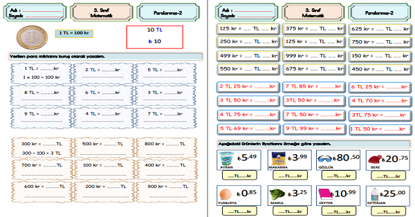 3. Sınıf Matematik Paralarımız-2 (Lira-Kuruş)