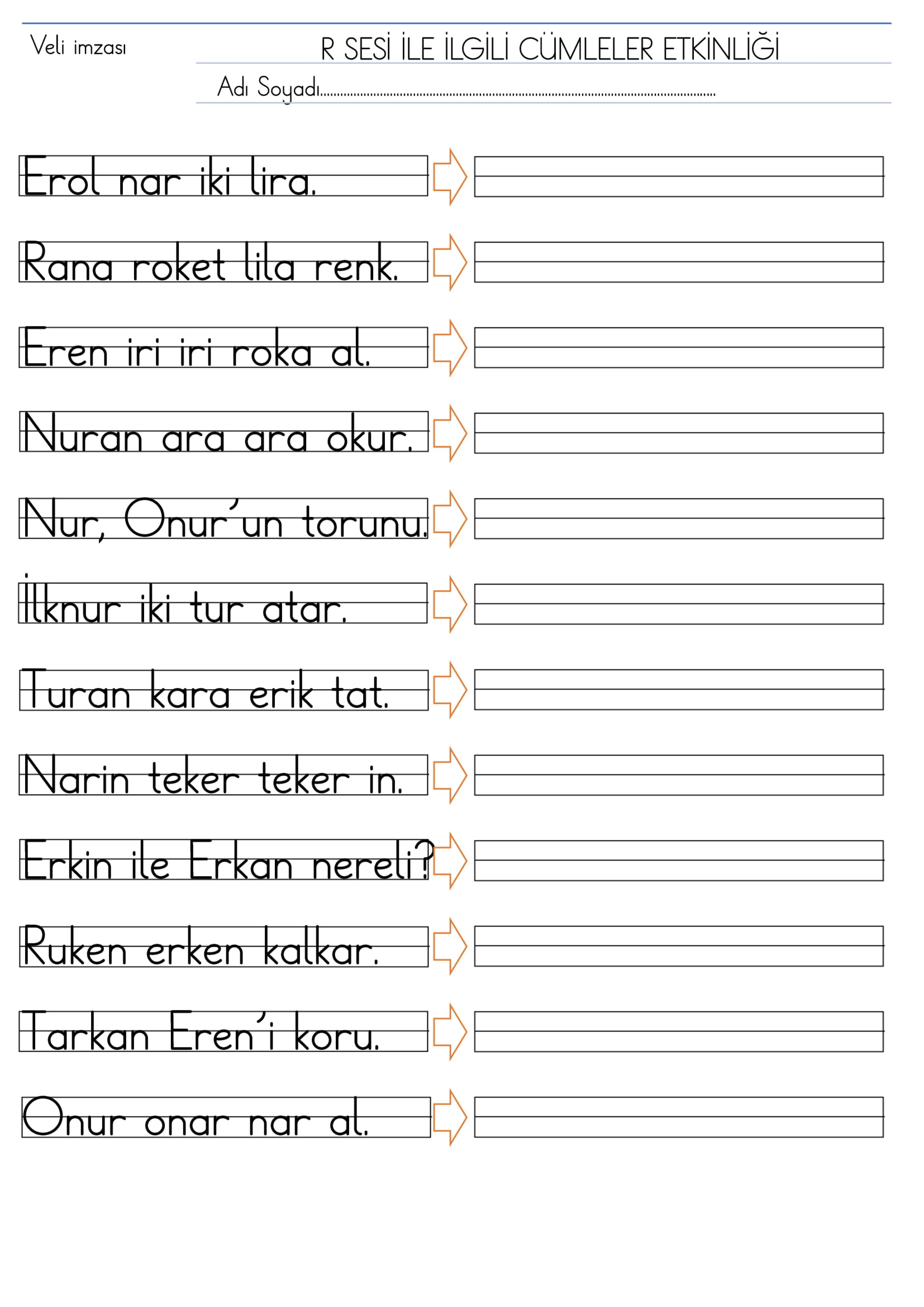 1. Sınıf İlk Okuma Yazma R Sesi Cümleler Etkinliği
