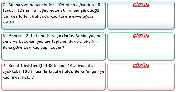 3. Sınıf Matematik Çıkarma İşlemi Problemleri-4
