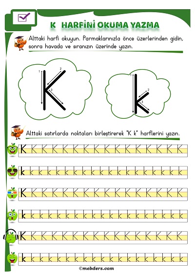 1. Sınıf İlkokuma K Sesi Okuma Yazma Etkinliği