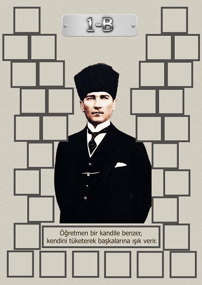 Model 15, 1B şubesi için Atatürk temalı, fotoğraf eklemeli kapı süslemesi - 32 öğrencilik