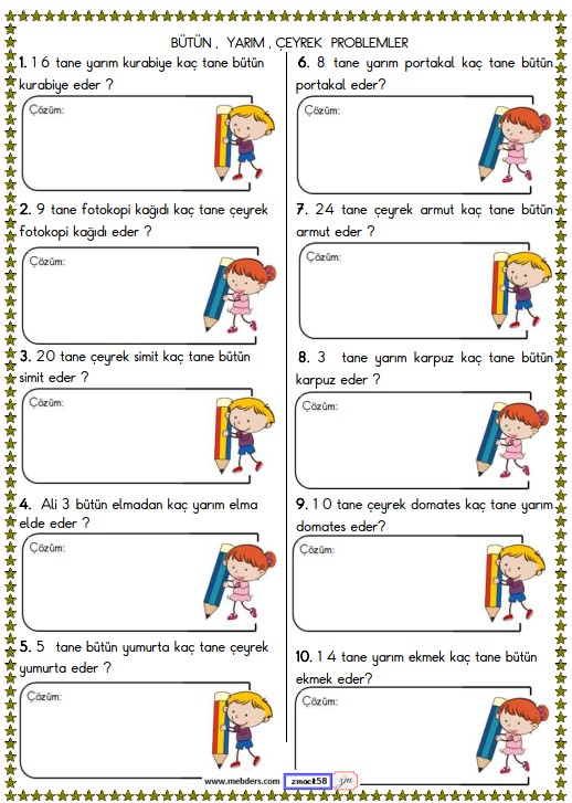 2. Sınıf Matematik Kesirler ile İlgili Problemler Etkinliği 6