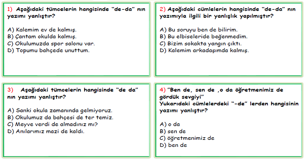 4. Sınıf Türkçe de Bağlaç ve Ekinin Yazılışı Test-1