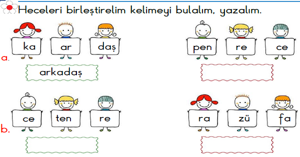 1. Sınıf Türkçe Kelime Yazma Etkinliği