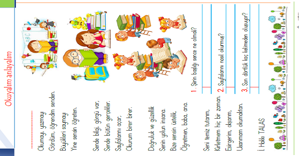 1. Sınıf Türkçe Okuyalım-Anlayalım-Cevaplayalım (Kitap) Şiiri