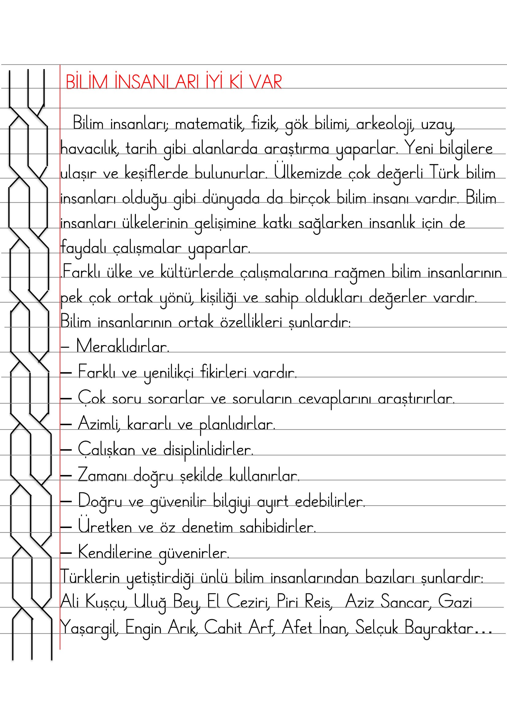 2. Sınıf - Hayat Bilgisi Bilim İnsanları İyi ki Var Defter Özeti