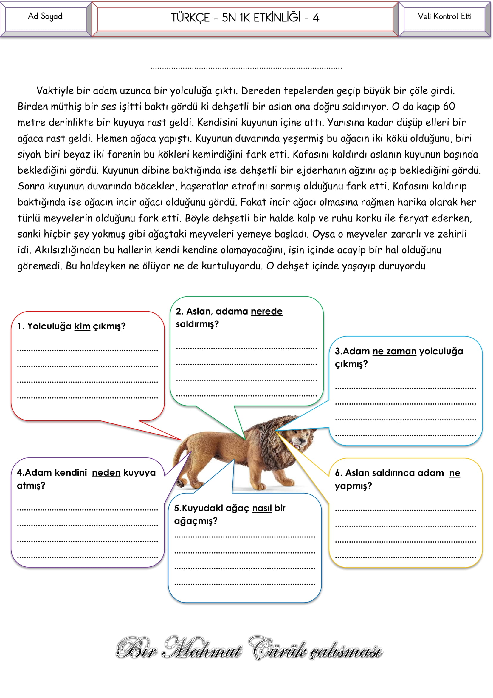 4. Sınıf Türkçe - 5N1K Etkinliği 4