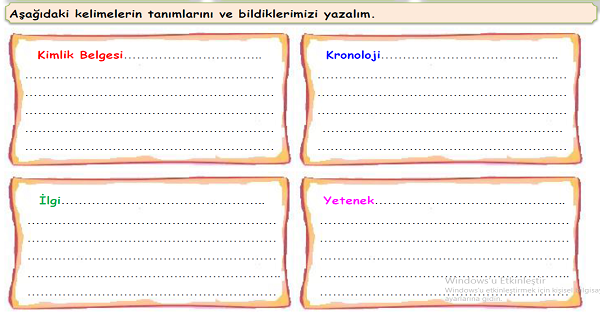 4. Sınıf Sosyal Bilgiler Kavramlar Etkinliği